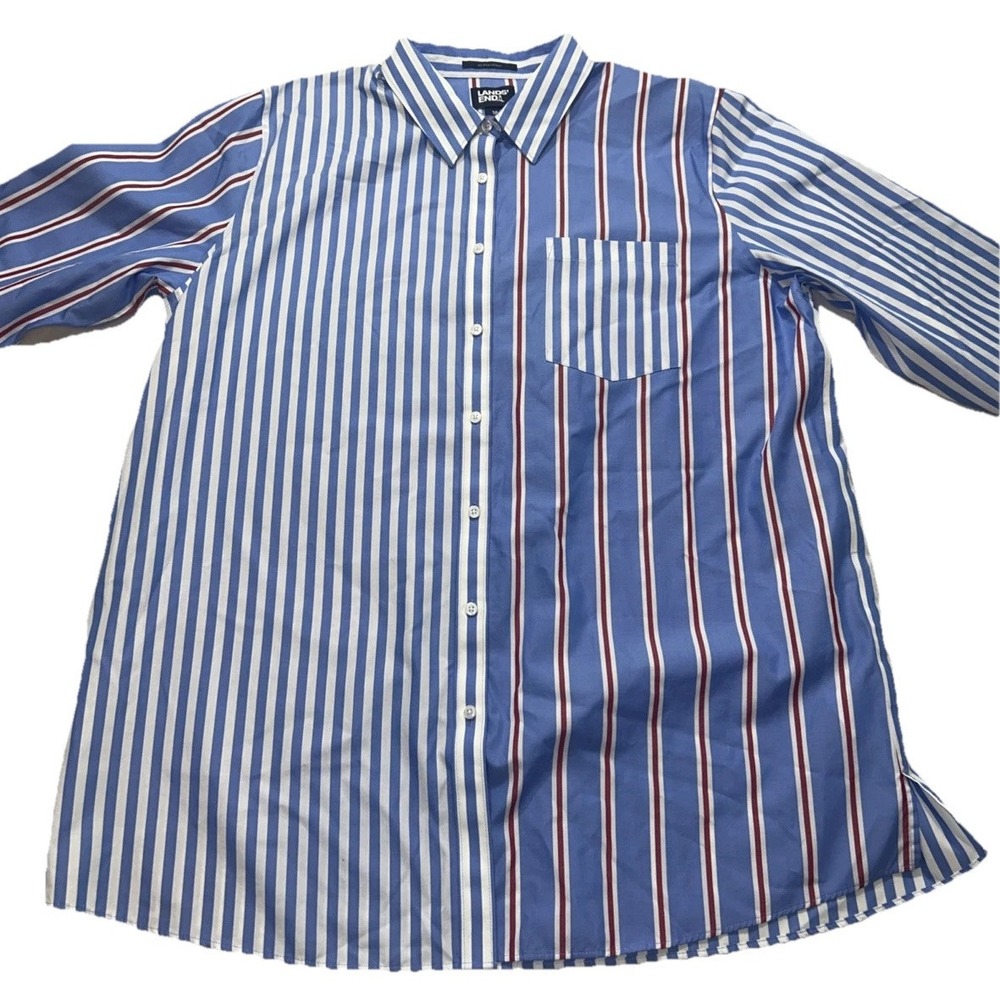 Lands End Women's Red/White/Blue Vertical Striped Button Up, Sz 18, 3/4 Length - Picture 5 of 9